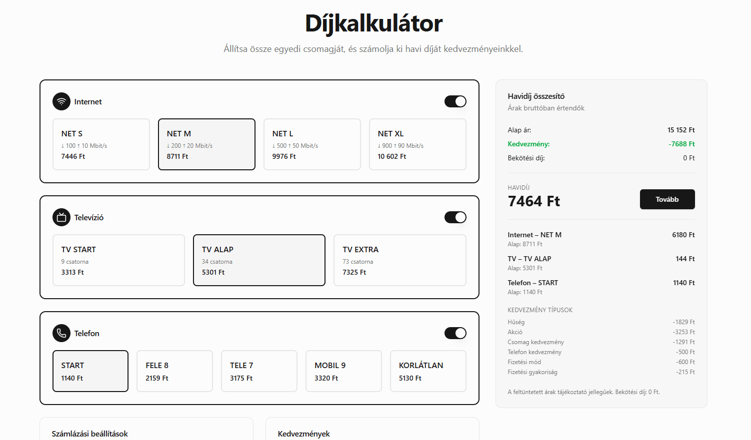 SZITI-L csomagkalkulátor desktop nézet