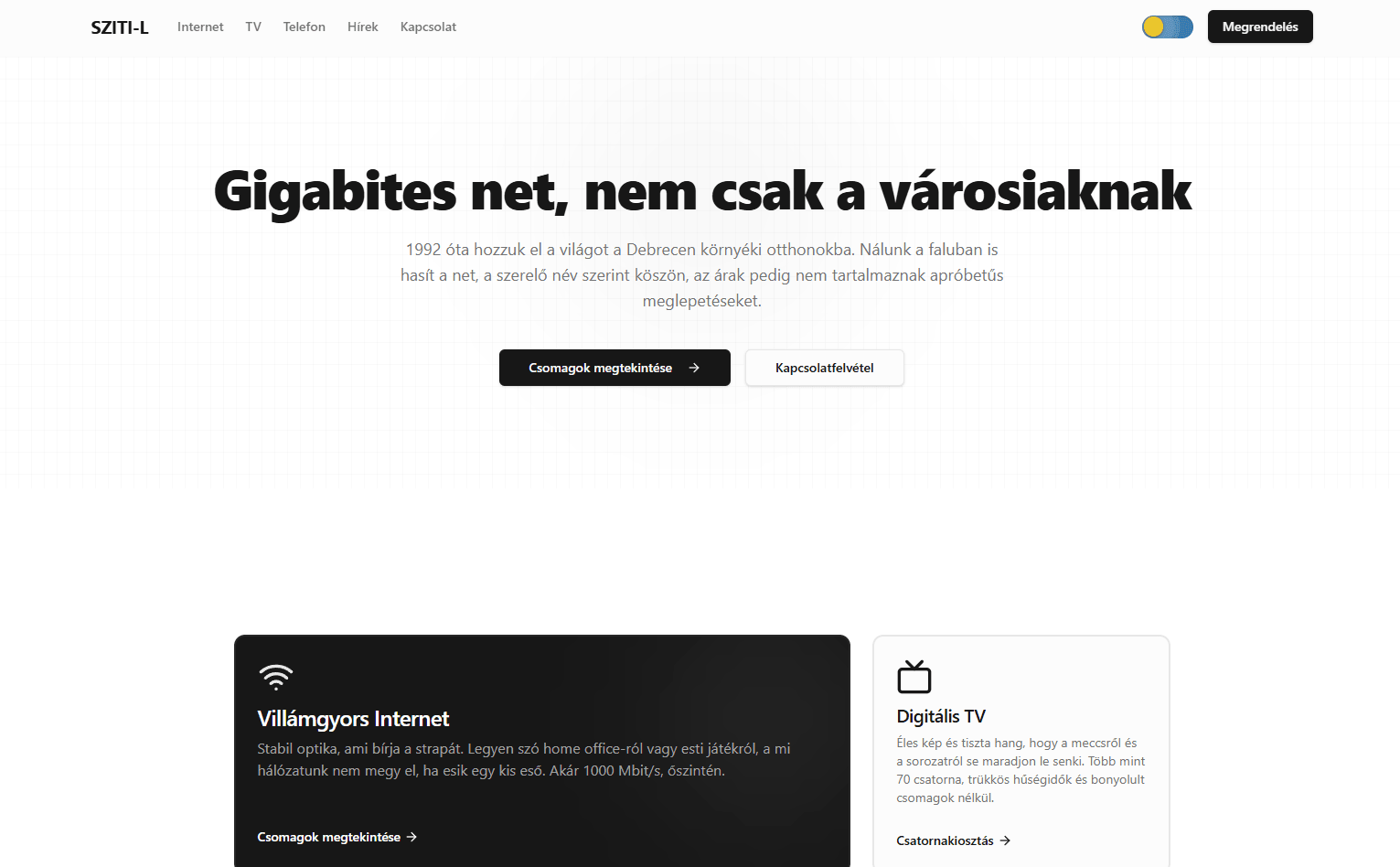 SZITI-L főoldal desktop nézet