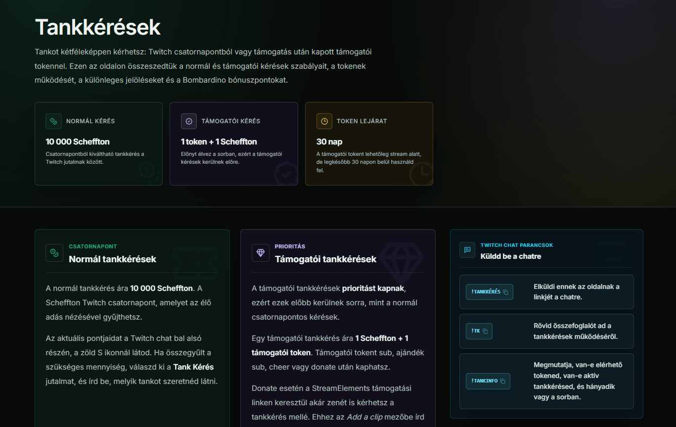 MrScheff tankigénylési felület