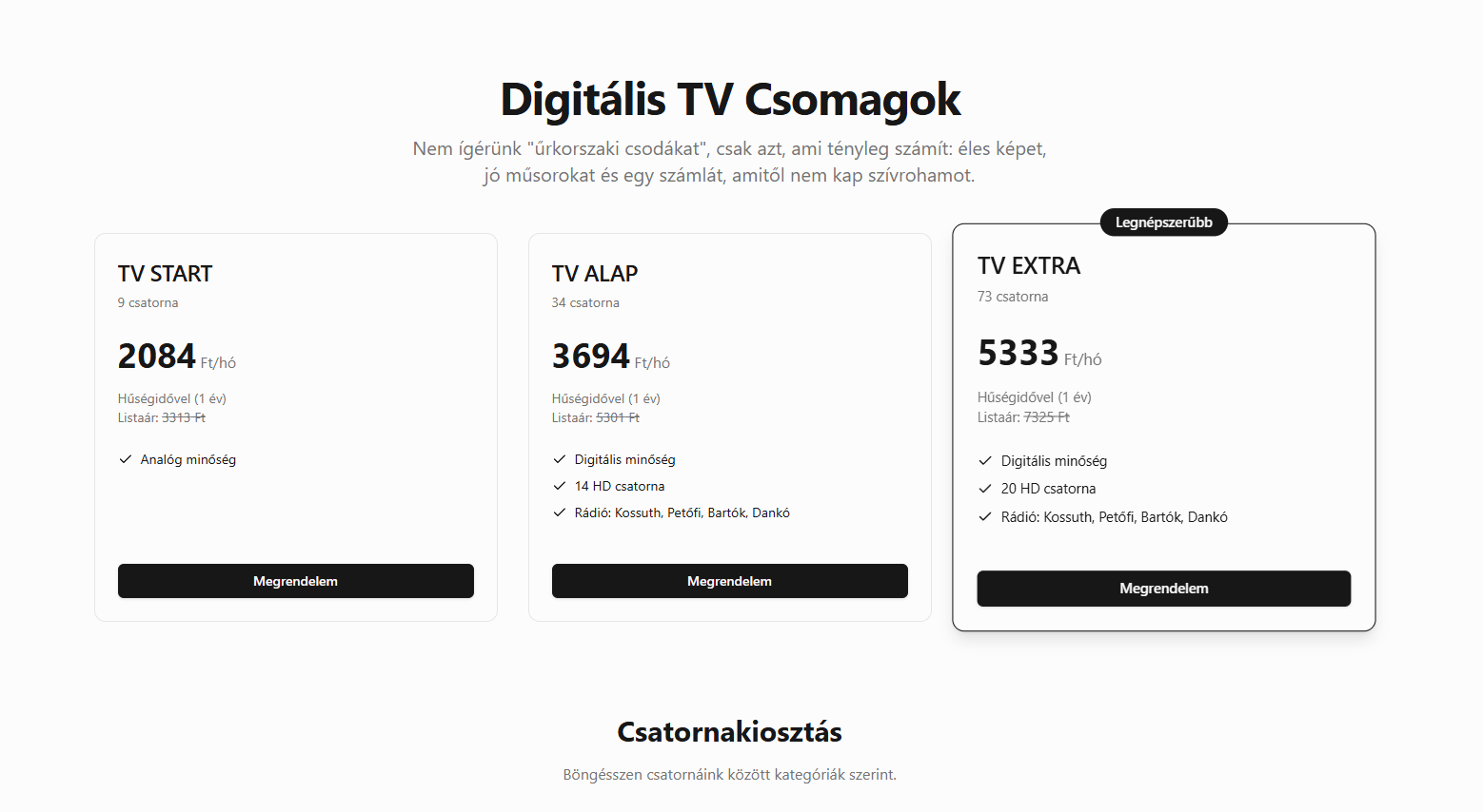 SZITI-L televíziós szolgáltatás desktop nézet