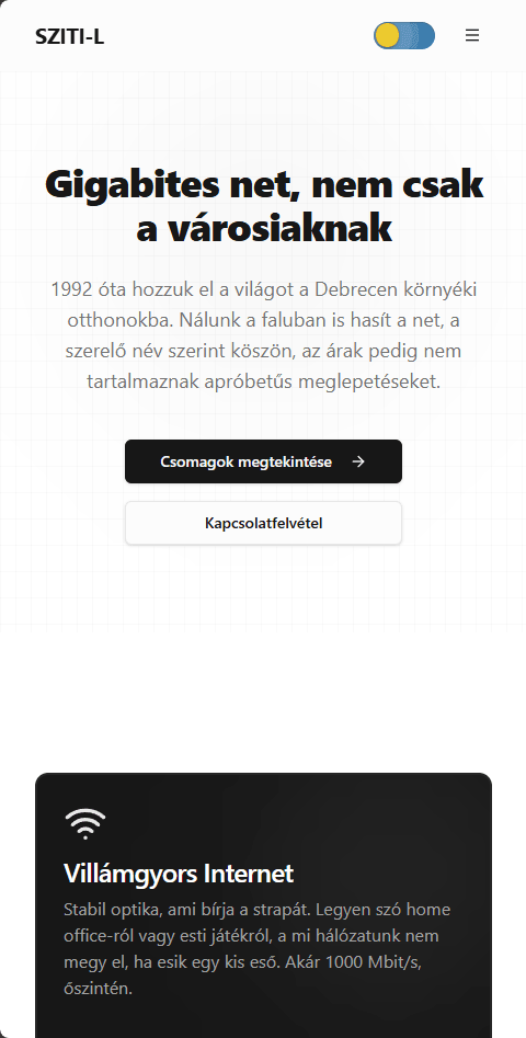 SZITI-L főoldal mobil nézet